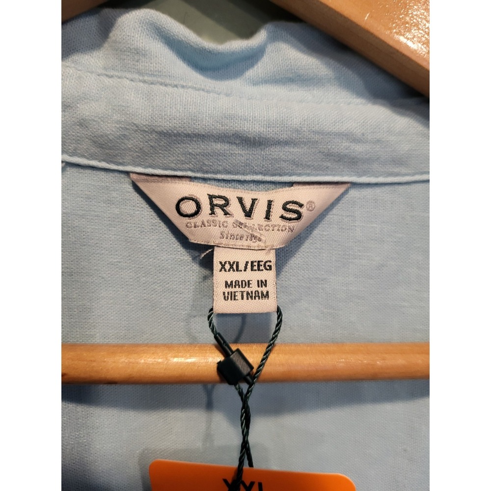 New Aqua Blue Linen Blend Boxy Oversized Button Up Shirt Orvis Sz 2X - Picture 5 of 7